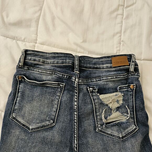 Judy Blue Jeans Womens 27 Blue Relaxed Fit Crop Raw Hem High-Rise Stretch - Picture 7 of 10